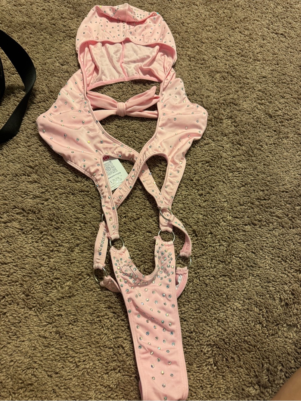 Pink Rhinestone adult Swimwear One-Piece with Hood